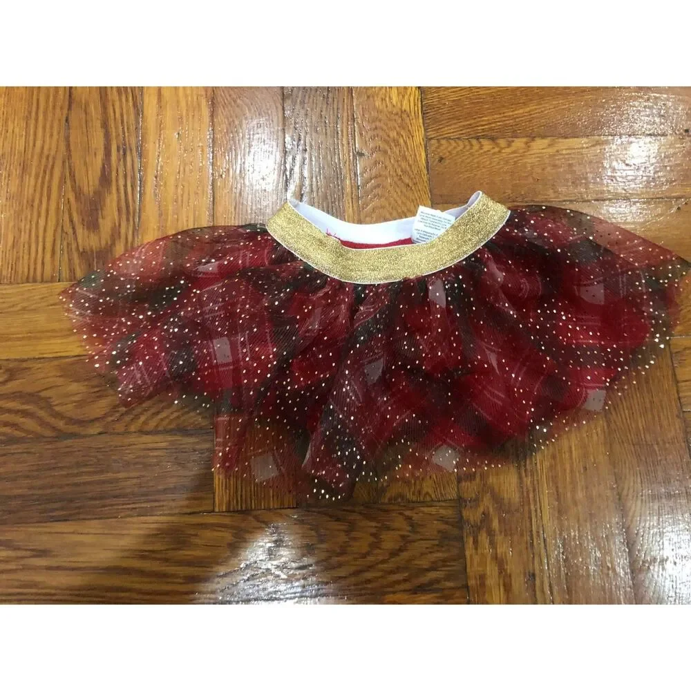 HOLIDAY TIME Size 0-3 Months Tutu Skirt w/Panties Christmas Plaid Glittery Gold - Picture 2 of 2